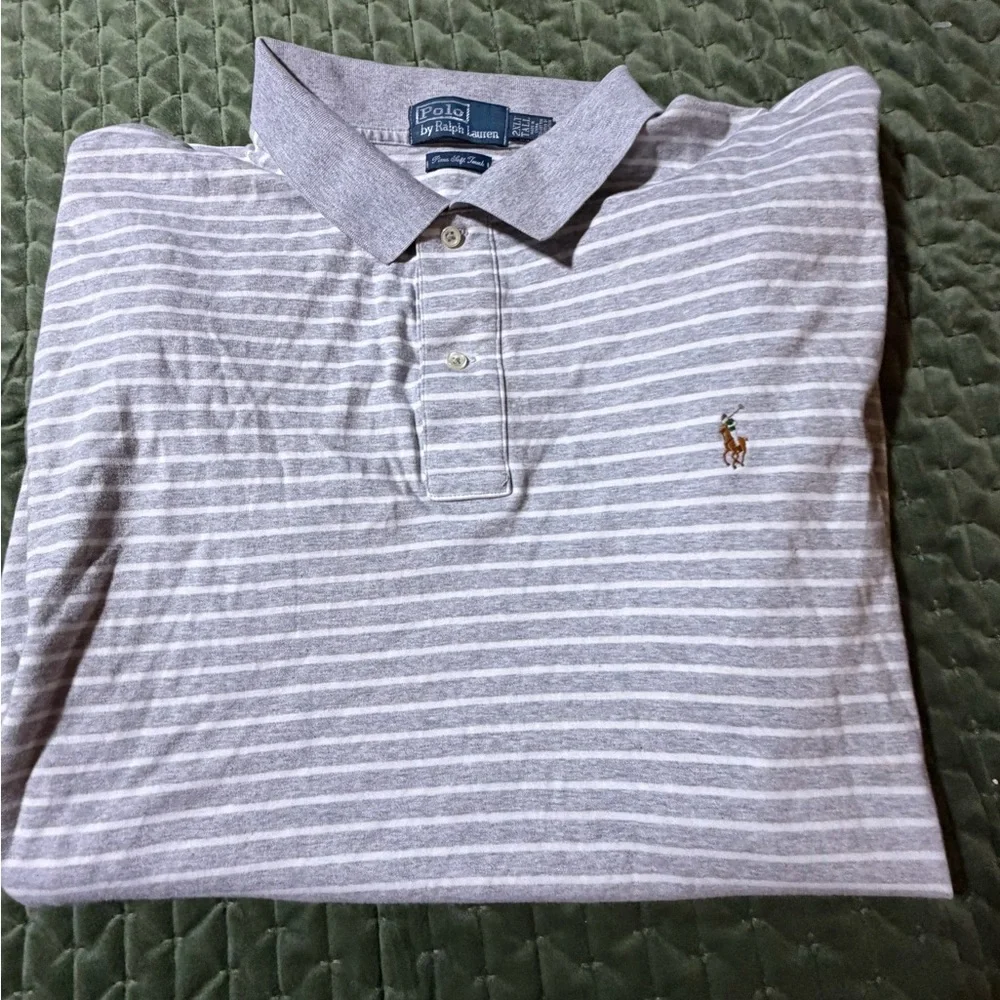Polo Ralph Lauren grey white stripe short sleeve polo shirt‎ Pima soft size 2XLT